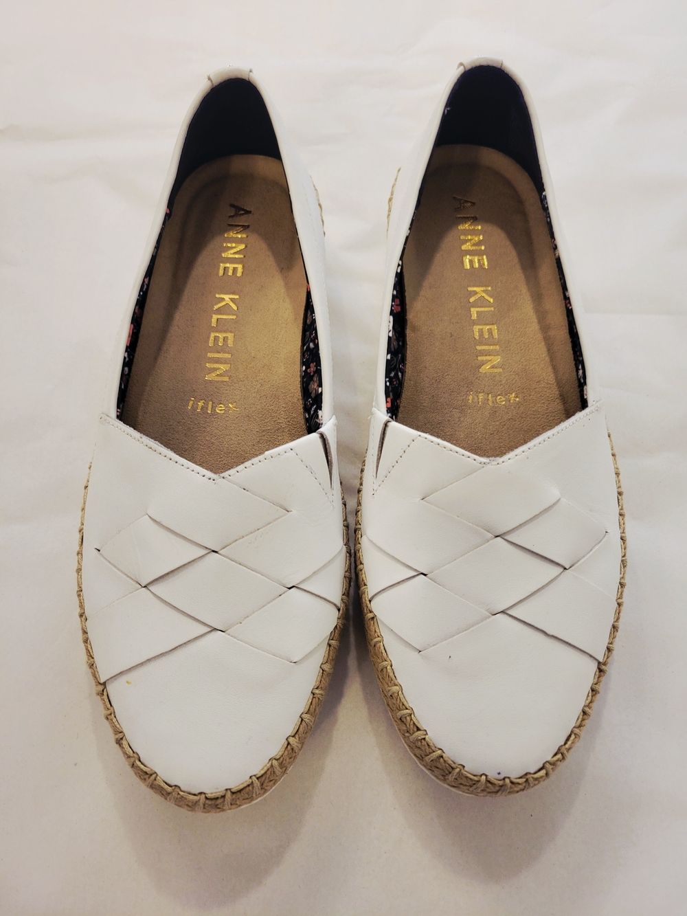Anne Klein White Woven Espadrille-Style Slip-On Flats
